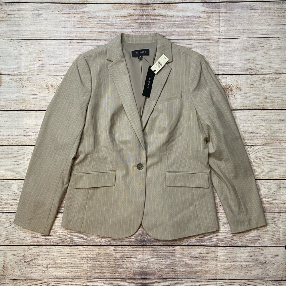 Talbots tan and pink pin stripe blazer
